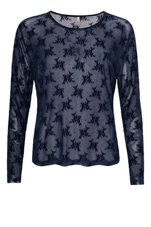 Cassiopeia Gitesse Mesh Bluse M/Velour Blomster Print Navy Vejl. 300,-