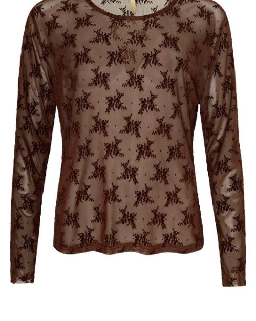 Cassiopeia Gitesse Mesh Bluse M/Velour Blomster Print Brun Vejl. 300,-