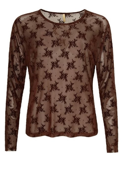 Cassiopeia Gitesse Mesh Bluse M/Velour Blomster Print Brun Vejl. 300,-