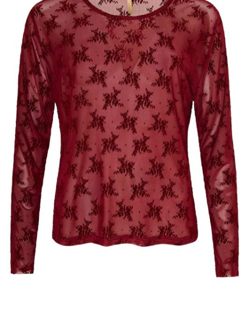 Cassiopeia Gitesse Mesh Bluse M/Velour Blomster Print Bordeaux Vejl. 300,-