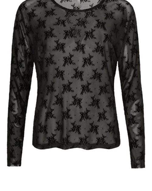 Cassiopeia Gitesse Mesh Bluse M/Velour Blomster Print Sort Vejl. 300,-