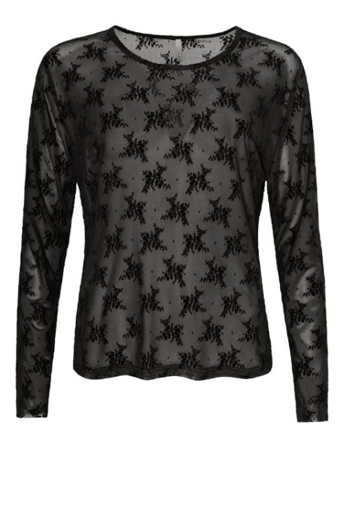 Cassiopeia Gitesse Mesh Bluse M/Velour Blomster Print Sort Vejl. 300,-