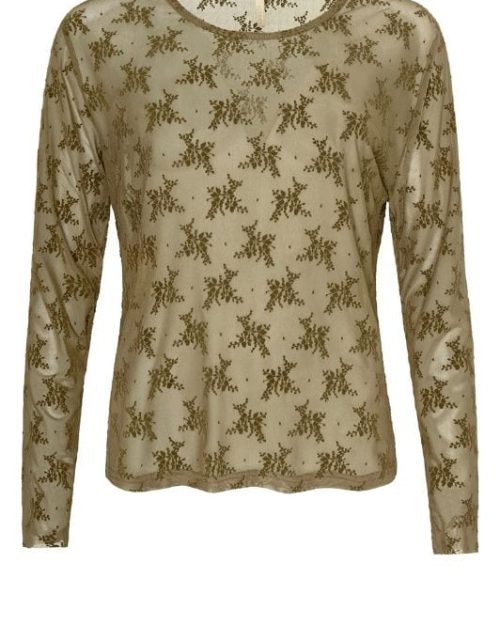 Cassiopeia Gitesse Mesh Bluse M/Velour Blomster Print Army Vejl. 300,-