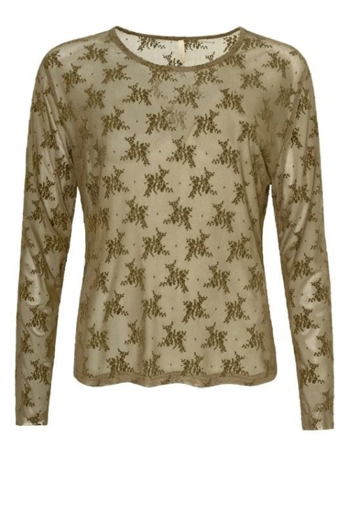 Cassiopeia Gitesse Mesh Bluse M/Velour Blomster Print Army Vejl. 300,-