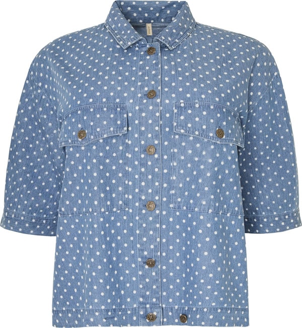 Cassiopeia Gaianna Denim Jakke Kortærmet M/Prikker Lyse Blå BM: S:125 M:135 L:145 XL:155 Lg:65 Vejl. 400,- - Billede 2