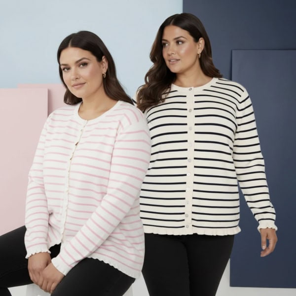 Cassiopeia Musanna strik cardigan navy/cream strib BM: S:120 M:125 L:135 XL:145 Lg:75 Vejl. 349,- - Billede 2