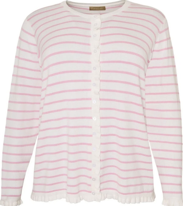 Cassiopeia Musanna strik cardigan Pink/hvid strib BM: S:120 M:125 L:135 XL:145 Lg:75 Vejl. 349,-