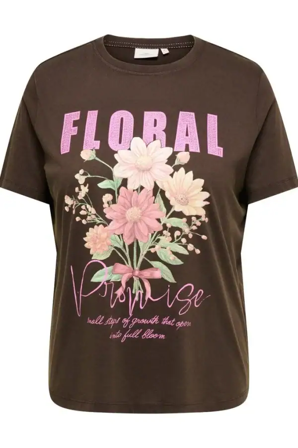 Only Roxy T-Shirt Brun M/Blomster & Tekst FLORAL BM: S:120 M:130 L:140 XL:150 LG:70 Vejl.179,95