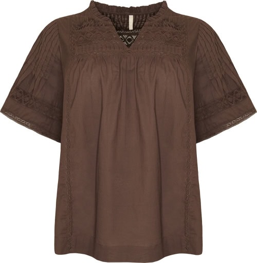 Cassiopeia Livnette Bluse Kortærmet M/Broderi Brun BM: S:120 M:130 L:140 XL:150 Lg:75 Vejl. 400,-