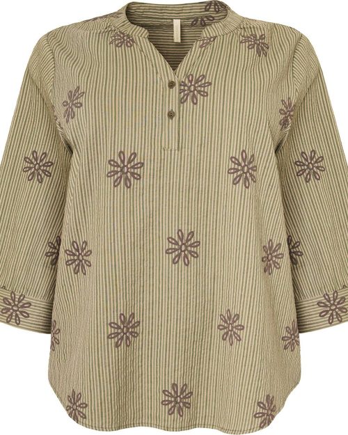 Cassiopeia Elissa Stribet Bluse M/Blomster Army Combi BM: S:125 M:135 L:145 XL:155 LG:70/75 Vejl. 349,-