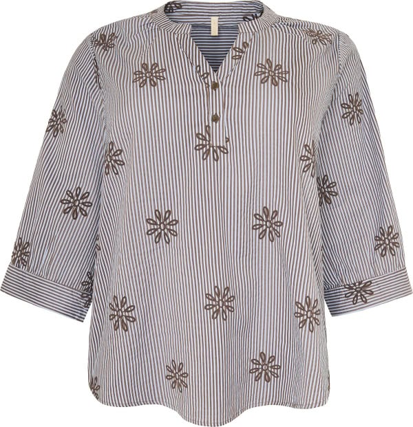 Cassiopeia Elissa Stribet Bluse M/Blomster Blå Combi BM: S:125 M:135 L:145 XL:155 LG:70/75 Vejl. 349,-