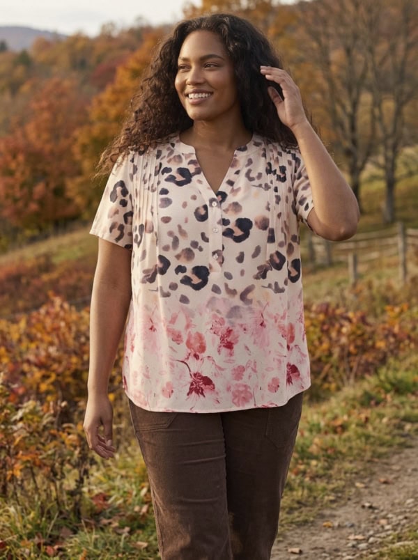Cassiopeia Primrose Bluse Kortærmet Sand Combi BM: S:125 M:135 L:145 XL:155 LG:70/75 Vejl. 349,-