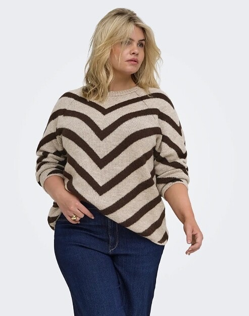 Only Eliza Strik Pullover M/Striber Sand Melange/Brun BM: M:135 L:145 XL:155 LG:72 Vejl.279,95