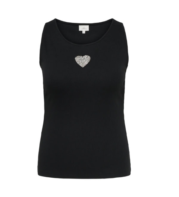 Only Iris Ribbet Top M/Hjerte Sort Vejl. 199,95
