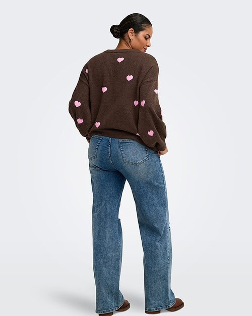 Alternative view of Only Rica Strik Pullover M/Hjerter Brun/Rosa BM: M:130 L:140 XL:150 LG:70 Vejl. 299,95