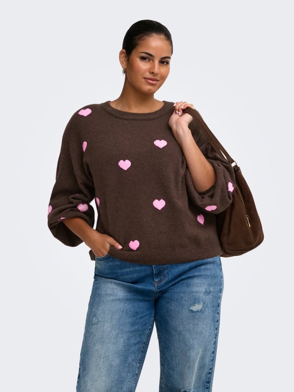 Only Rica Strik Pullover M/Hjerter Brun/Rosa BM: M:130 L:140 XL:150 LG:70 Vejl. 299,95 - Billede 3