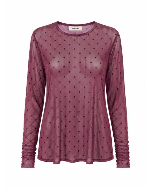 Vanting 9930 Mesh Bluse Bordeaux M/Sorte Prikker LG:70 Vejl. 209,95