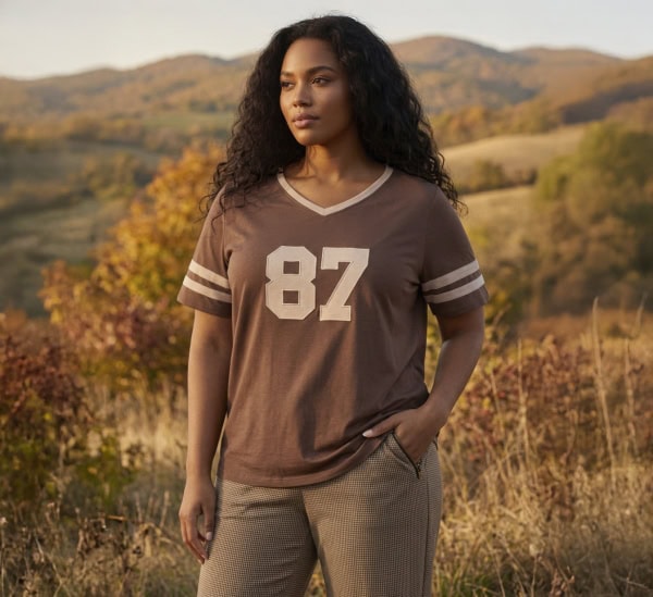 Cassiopeia Gamette V-hals T-Shirt 87 Brun Combi BM: S:120 M:130 L:140 XL:150 LG:75 Vejl. 249,95 - Billede 2
