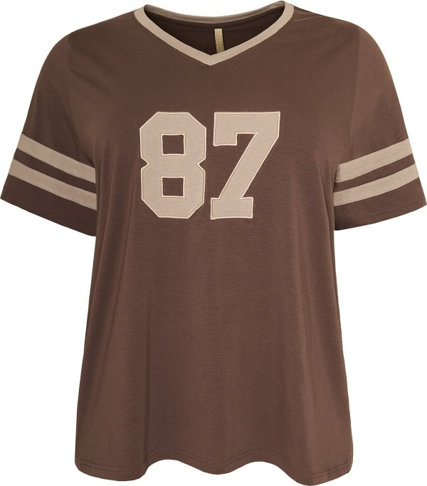 Cassiopeia Gamette V-hals T-Shirt 87 Brun Combi BM: S:120 M:130 L:140 XL:150 LG:75 Vejl. 249,95
