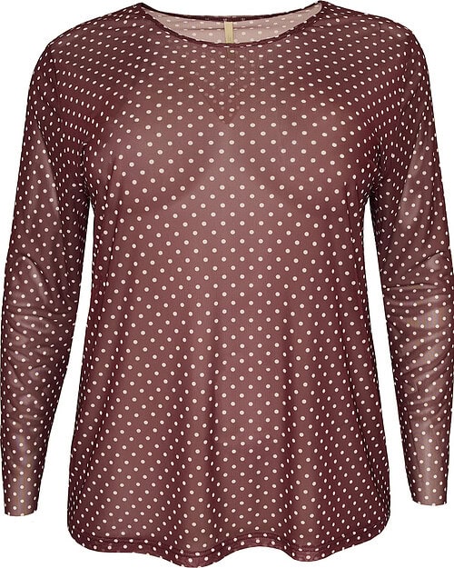 Cassiopeia Gwenna Mesh Bluse bordeaux m/hvide prikker Lg:75 Vejl. 300,-
