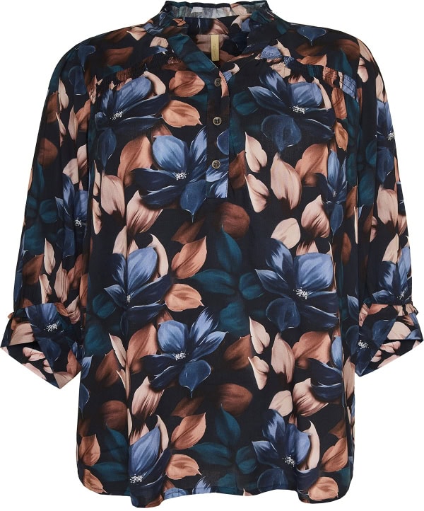 Cassiopeia Henella Bluse M/Blomster Print Blå/Brun Combi BM: S:120 M:130 L:140 XL:150 LG:80 Vejl. 350,-