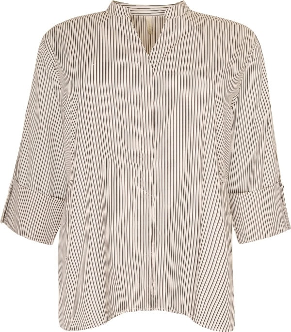 Cassiopeia Nanessi Stribet Bluse M/Sløjfe Print Off-White/Brun Combi BM: S:120 M:130 L:140 XL:150 LG:75 Vejl. 350,-