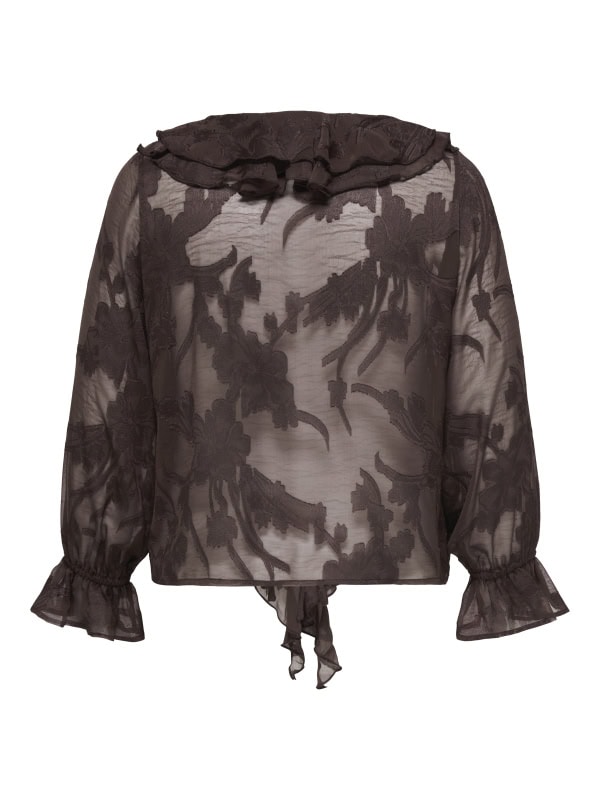 Only Eleni Bluse M/Snørlukning Flæser Brun BM: 42:120 44:125 46:130 48:135 50:140 52:145 54:150 LG:65 Vejl. 379,95 - Billede 2