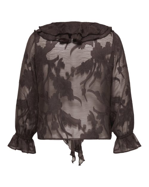 Only Eleni Bluse M/Snørlukning Flæser Brun BM: 42:120 44:125 46:130 48:135 50:140 52:145 54:150 LG:65 Vejl. 379,95 - Billede 2