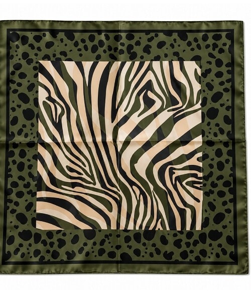 Vanting Lille Satin-look tørklæde grøn m/mønster 70x70cm