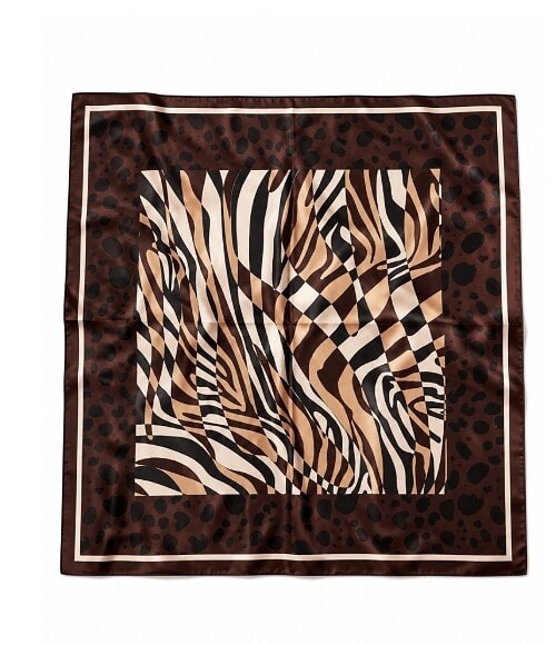 Vanting Lille Satin-look tørklæde brun m/mønster 70x70cm