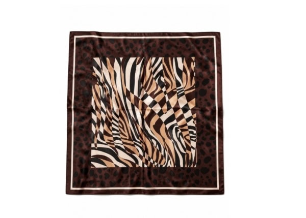 Vanting Lille Satin-look tørklæde brun m/mønster 70x70cm
