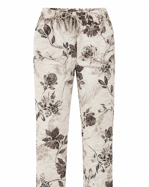Vanting Mirakel Bukser Beige Med Brune/Sand Blomster Str. 1=42-46  Str. 2=48-52 SKL:70 Vejl.389,95