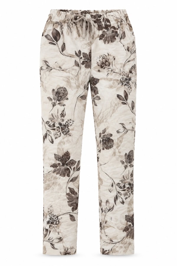 Vanting Mirakel Bukser Beige Med Brune/Sand Blomster Str. 1=42-46  Str. 2=48-52 SKL:70 Vejl.389,95