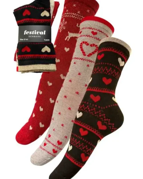 Festival Julesokker 3-pack Str. 37-41 Rød/Sort/Guld
