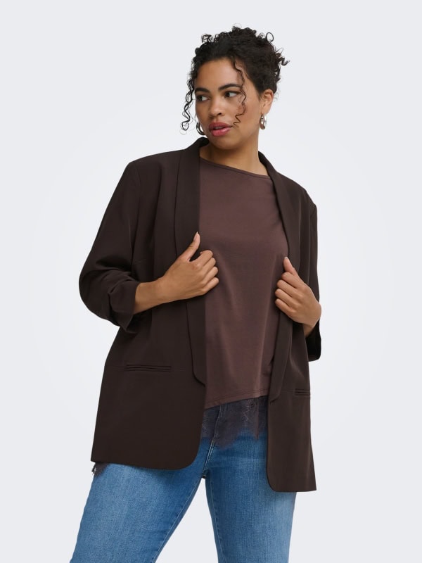 Only Elly 3/4 Åben Blazer Jakke Brun BM: 42:115 44:120 46:125 48:130 50:135 52:140 54:145 LG:80 Vejl. 399,95
