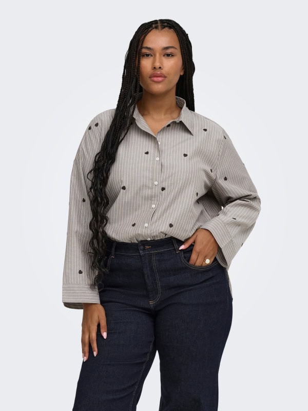 Only New Lina Grace Stribet Skjorte M/Hjerter Brun/Off-White BM: 42:125 44:130 46:135 48:140 50:145 52:150 54:155 LG:75/83 Vejl. 299,95
