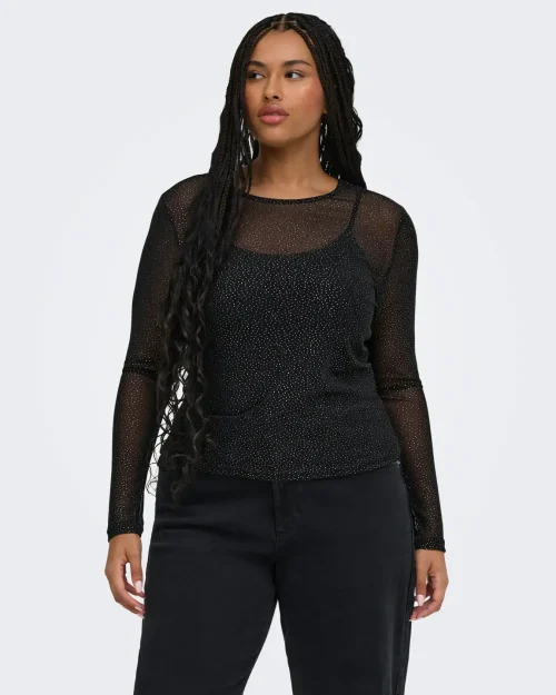 Only Opus Mesh Bluse M/Glimmer Sten Sort Vejl. 199,95