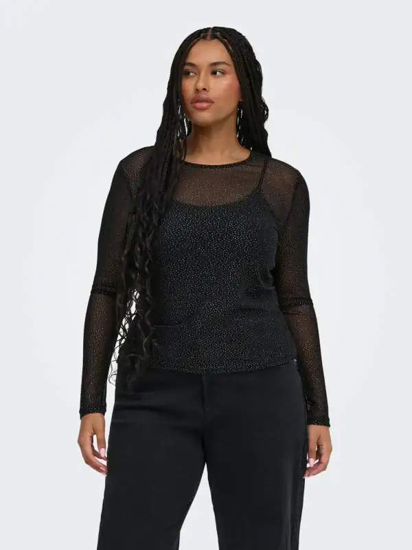 Only Opus Mesh Bluse M/Glimmer Sten Sort Vejl. 199,95