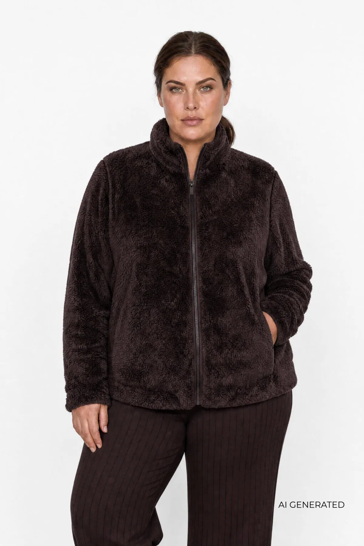 Wasabi Kristie 1 Bamse Jakke Cardigan M/Lynlås Brun BM: 42:115 44:125 46/48:135 50/52:145 54/56:155 LG:80 Vejl. 399,95