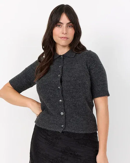 Wasabi Tonja 24 Kortærmet Strik Cardigan M/Uld Grå Melange BM: 42:110 44:115 46/48:120 50/52:130 54/56:140 LG:70 Vejl. 399,95