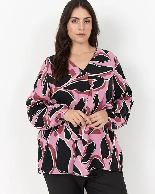 Wasabi Athalia 2 Langærmet Bluse Bladprint Sort/Creme/Bordeaux/Rosa BM: 44:125 46/48:135 50/52:145 54/56:155 58:165 LG:95 Vejl. 349,95