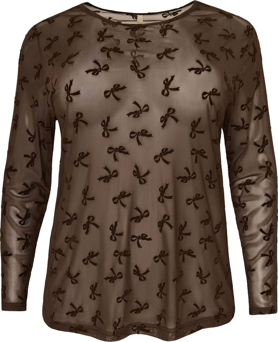 Cassiopeia Gitesse Mesh Bluse M/Velour Sløjfer Brun Vejl. 300,- - Billede 2