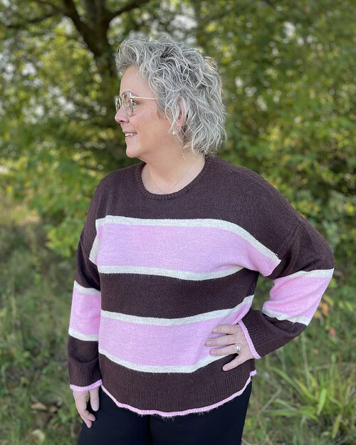 Only Talia Stribet Strik Brun/Lyserød/Creme BM: S:125 M:135 L:145 XL:155 LG:65 Vejl. 329,95 - Billede 3