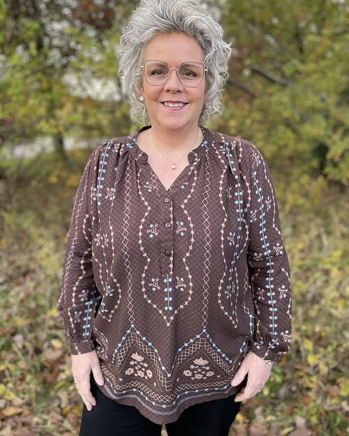Cassiopeia Belissa Bluse M/Print Brun BM: S:120 M:130 L:140 XL:150 LG:75 Vejl. 359,-