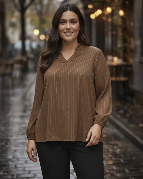 Cassiopeia Umina Bluse Brun M/Glimmer Strib BM: S:125 M:135 L:145 XL:155 LG:78 Vejl. 349,- - Billede 2