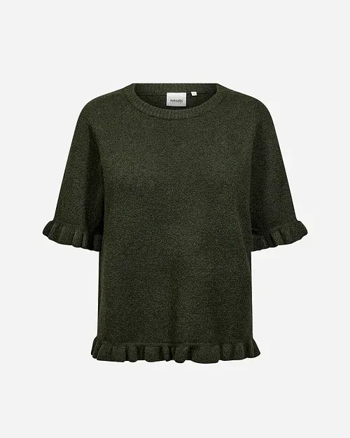 Wasabi Chanin 5 Strik Pullover M/Flæser Mørke Grøn Melange BM: 42:120 44:125 46/48:130 50/52:135 LG:70 Vejl. 499,95