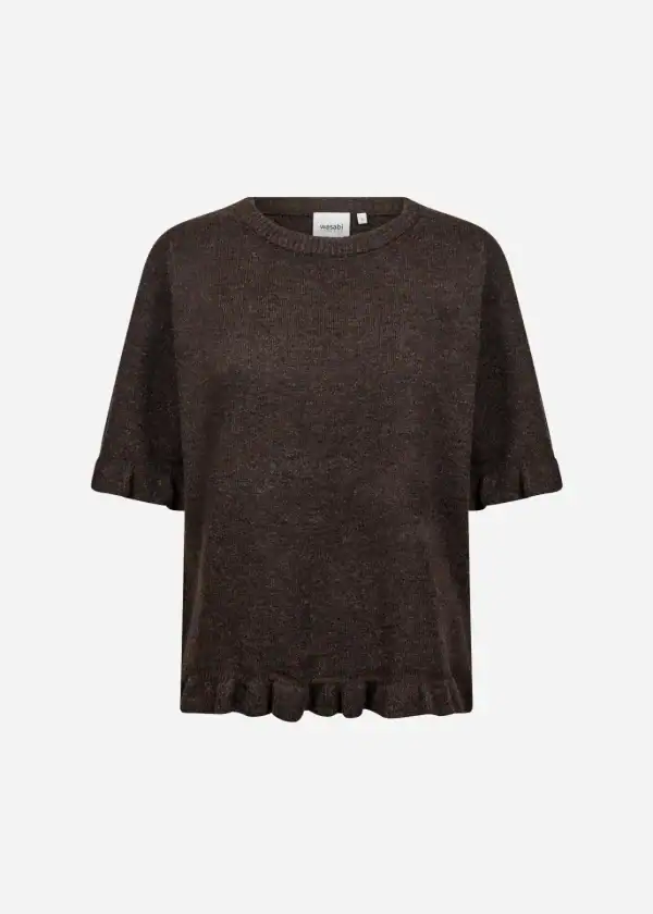 Wasabi Chanin 5 Strik Pullover M/Flæser Brun Melange BM: 42:120 44:125 46/48:130 50/52:135 LG:70 Vejl. 499,95
