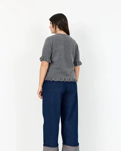 Wasabi Chanin 5 Strik Pullover M/Flæser Mørke Grå Melange BM: 42:120 44:125 46/48:130 50/52:135 LG:70 Vejl. 499,95 - Billede 3