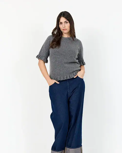 Wasabi Chanin 5 Strik Pullover M/Flæser Mørke Grå Melange BM: 42:120 44:125 46/48:130 50/52:135 LG:70 Vejl. 499,95 - Billede 4