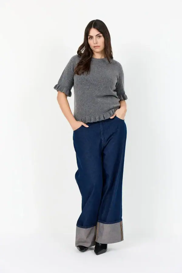 Wasabi Chanin 5 Strik Pullover M/Flæser Mørke Grå Melange BM: 42:120 44:125 46/48:130 50/52:135 LG:70 Vejl. 499,95 - Billede 4